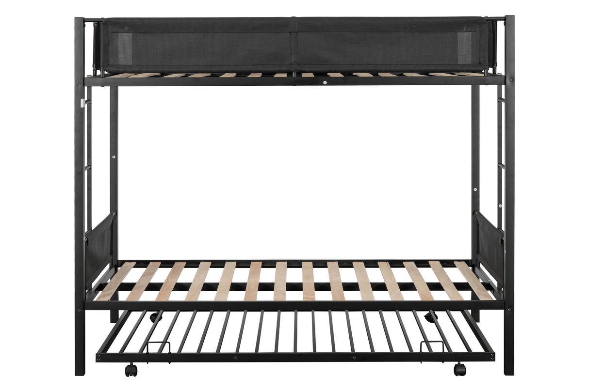 Metal double bed with casters/sturdy frame/no noise/comfortable guardrail/2 side ladders/no need for spring box