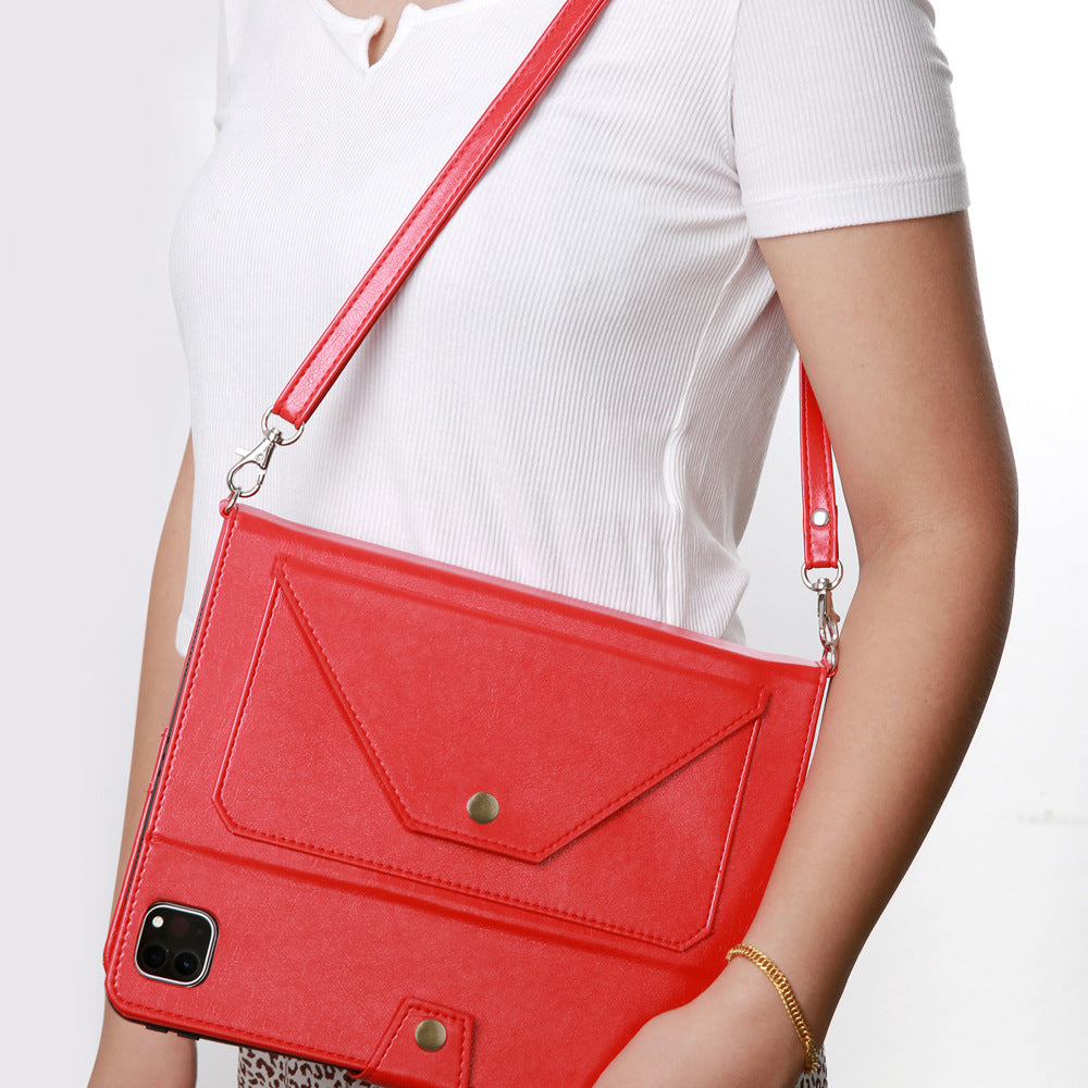 Suitable for iPad Pro 2020 Pen Slot Shoulder Strap Tablet Leather Case Air5 Handle Strap Handheld Flip Stand Protective Case