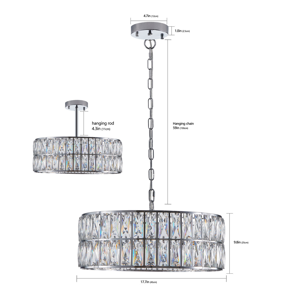 Modern crystal drum pendant light, 6-light pendant light, with silver metal frame (excluding light bulb) - V.I.P Digital Presence