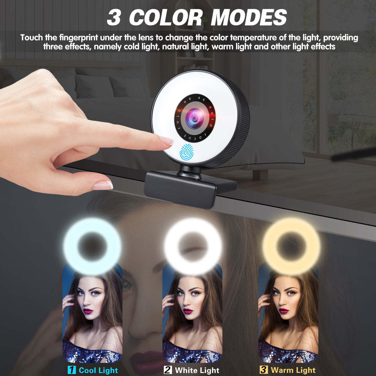 4k beauty autofocus 1080p computer camera high-definition touch USB live streaming webcam2k fill light - V.I.P Digital Presence