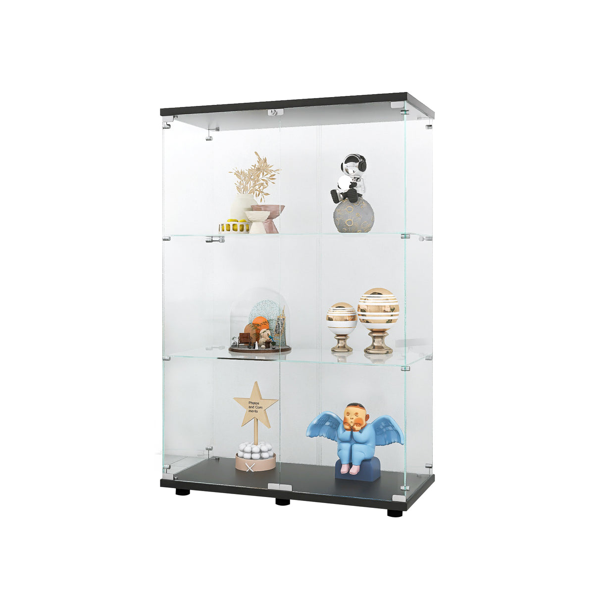 Three double door glass display cabinets with door frames, 49.3 inches * 31.7 inches * 14.3 inches, black - V.I.P Digital Presence