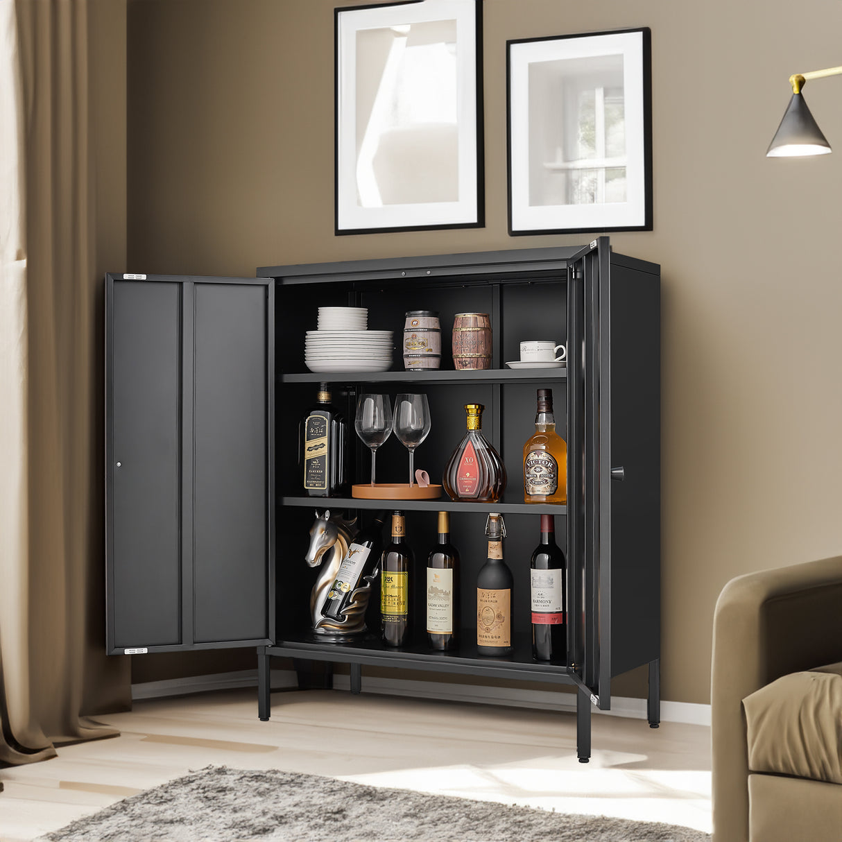 Kitchen Buffet Server Table Accent Sideboard Cupboard Server Buffet Console Table with Doors Cabinet - V.I.P Digital Presence