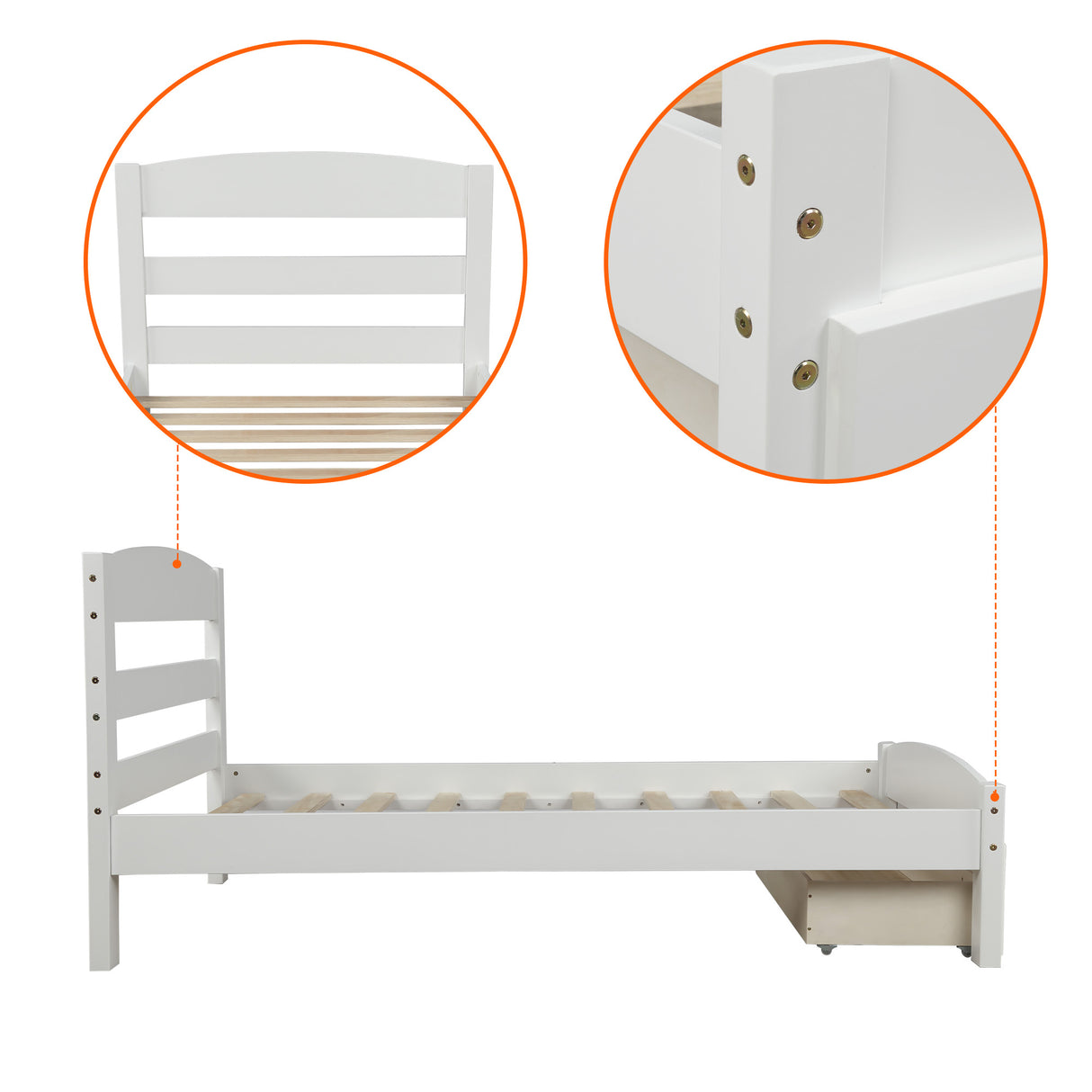 Platform Twin Bed Frame with Storage Drawer and Wood Slat Support No Box Spring Needed White - V.I.P Digital Presence