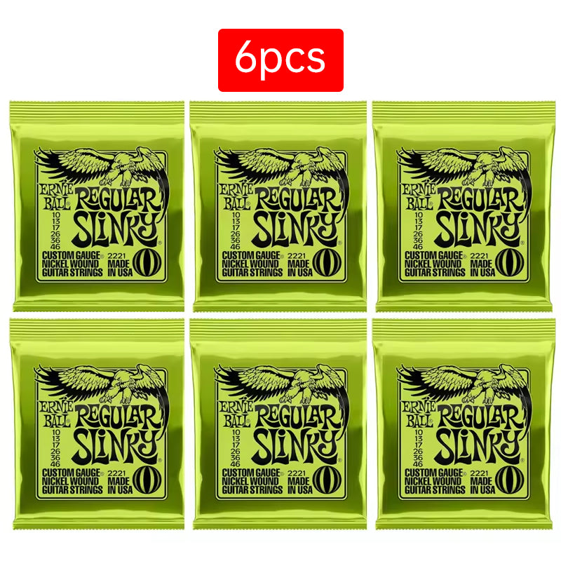 6 sets of Ernie Ball Slinky guitar strings (models 2003, 2215, 2223, 2221, nickel - wound) for electric & acoustic guitars - V.I.P Digital Presence