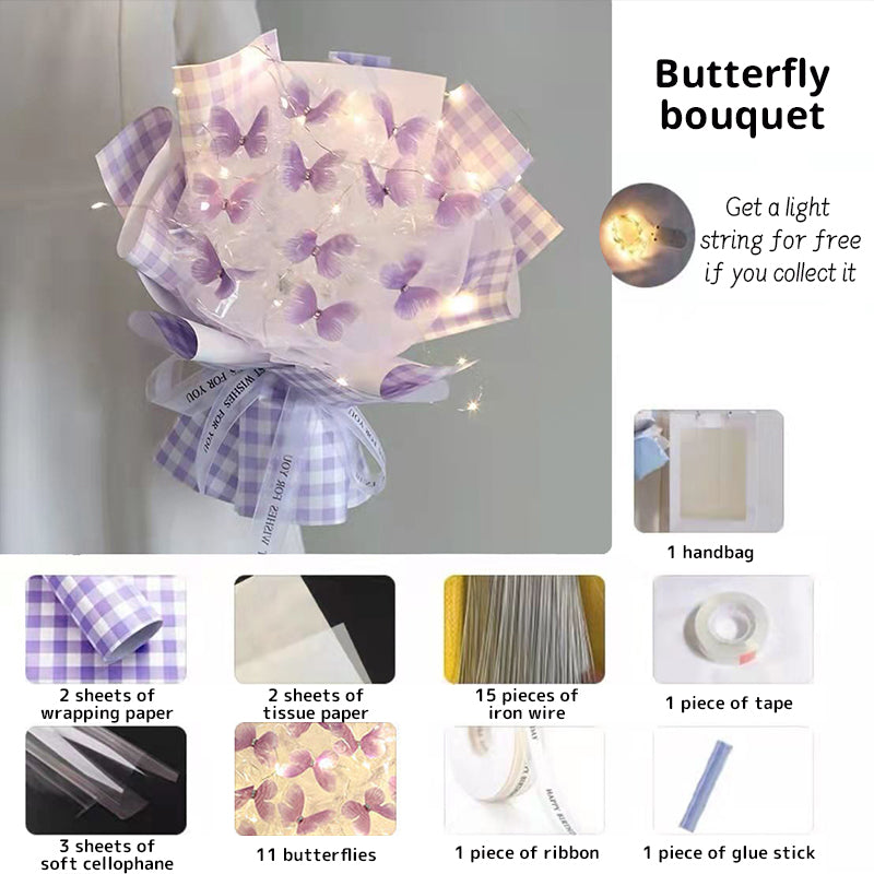 New DIY Butterfly Bouquets Handmade Butterfly Flower Material Package Bouquet with Light String Wedding Decor Gift for Girlfrien - V.I.P Digital Presence