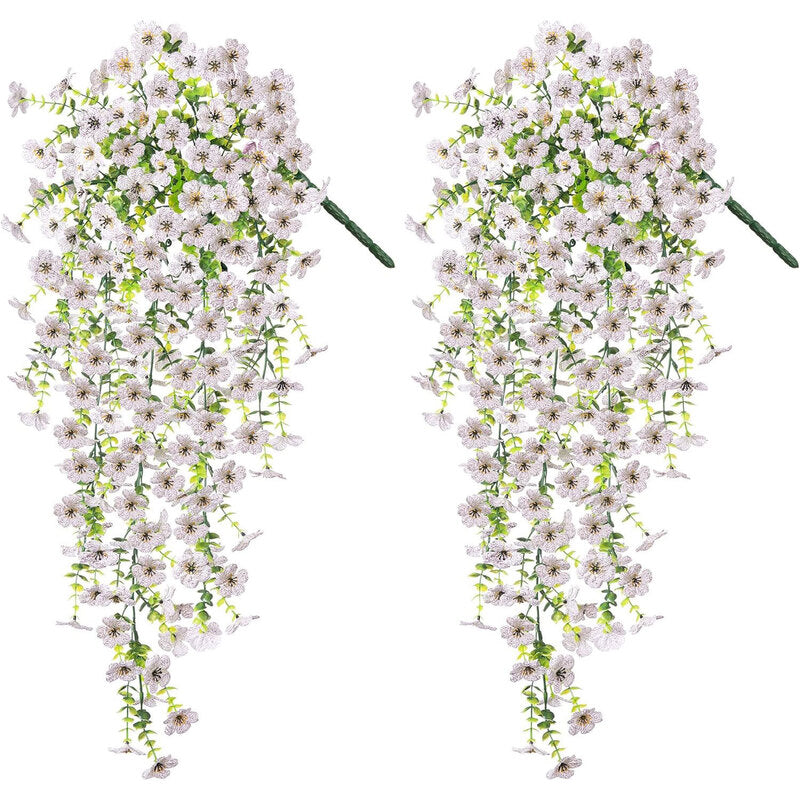 Purple hanging artificial flowers, vines for wedding arch, home, garden, party, autumn decor, fake eucalyptus, plant decor, 2 pc - V.I.P Digital Presence