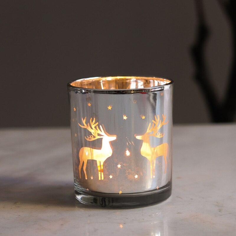 Silver Scented Candle Container Handmade Candle Glass Empty Jar Christmas Reindeer Pattern Light Candle Cup Home Decor - V.I.P Digital Presence