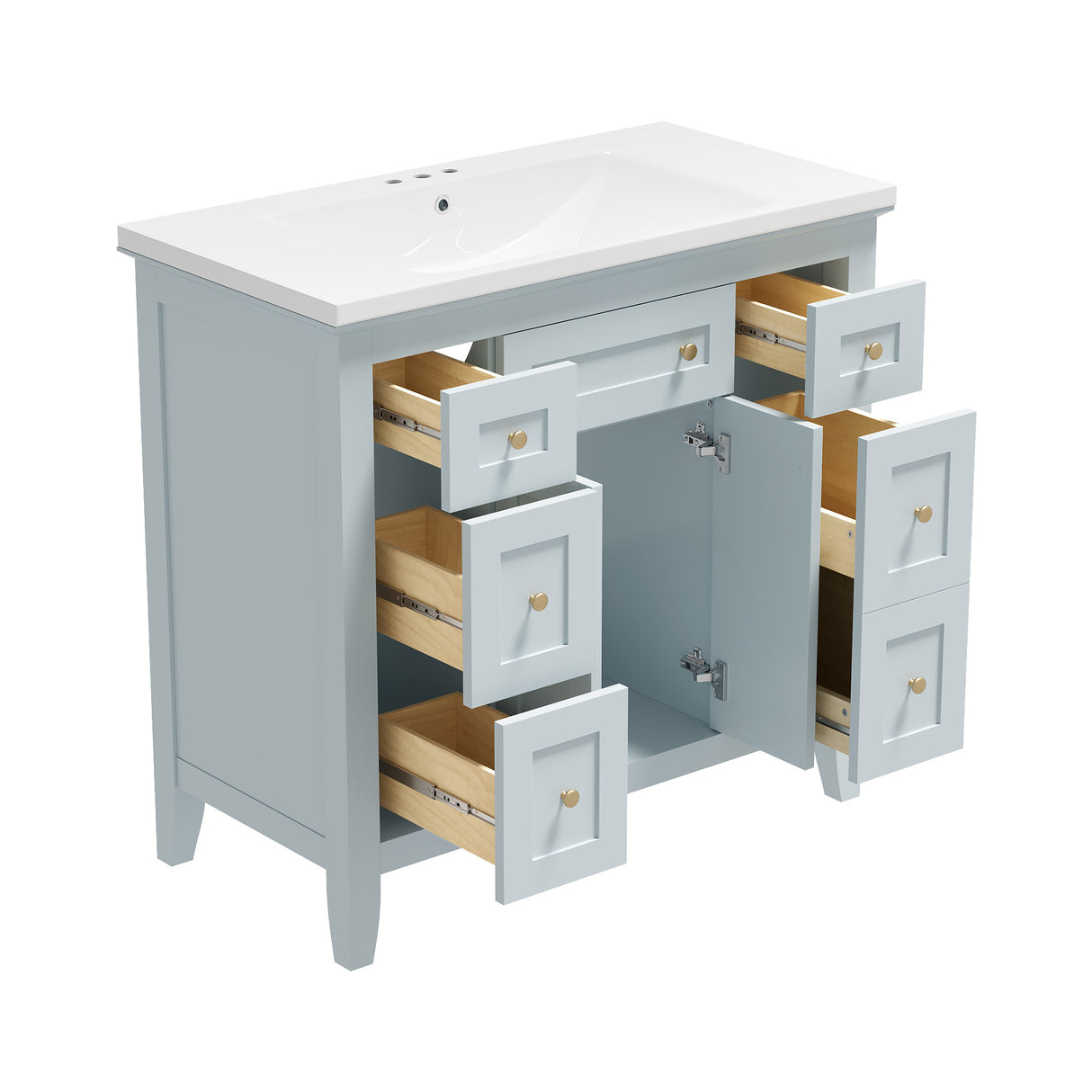 36 inch bathroom vanity with resin sink combination set with 6 drawers and 2 cabinets, storage cabinet vanity set, light blue - V.I.P Digital Presence