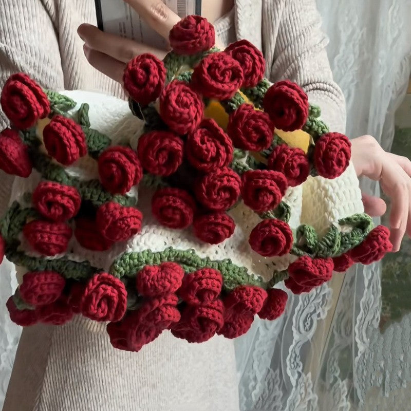 60cm New Creative Rose Bouquet Blanket (Finished), Crocheted Flower Bouquet Gift for Girlfriend - V.I.P Digital Presence