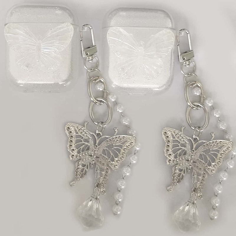 Estuche para auriculares Creative Flash con cadena de mariposa estéreo rosa, compatible con AirPods de 1.ª y 2.ª generación, anticaídas, Pro2 y 3.ª generación.