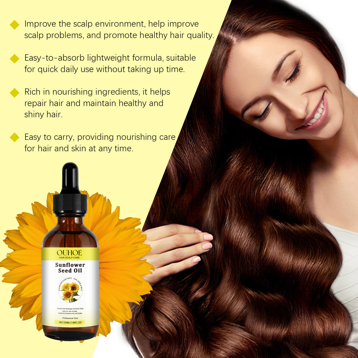 Sunflower Oil Hair Care Essential Oil Moisturizes, Prevents Frizz And Nourishes Hair Care Essential Oil Softens And Repairs Hair Roots - V.I.P Digital Presence