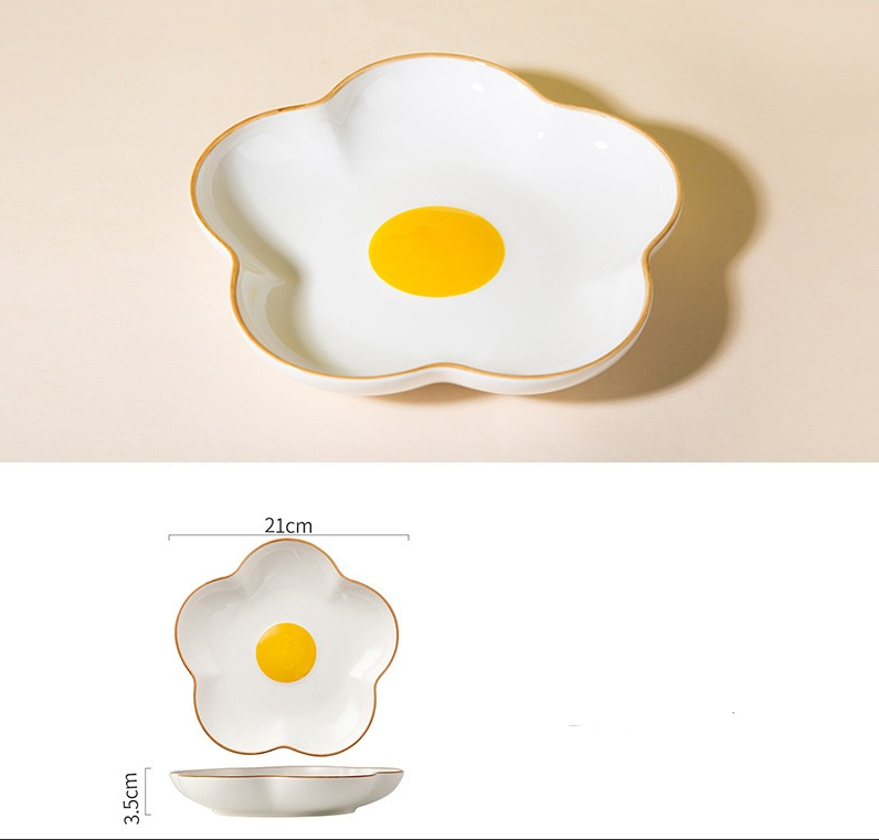 Creative Sun Egg Ceramic Bowl and Dish Set Cute Rice Bowl, Plate, Handle, Plate, Tableware, Home Breakfast Soup Plate - V.I.P Digital Presence