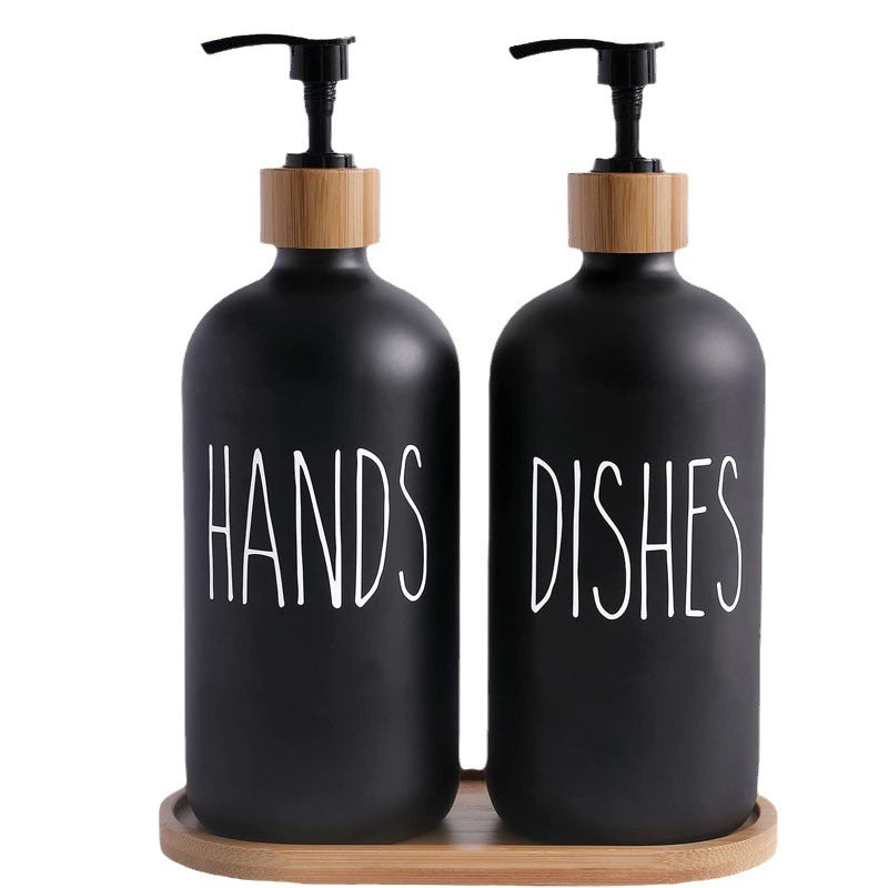 Glass 500ml Boston hand soap pump black and white split bottle wooden cap soap dispenser shampoo bottle - V.I.P Digital Presence