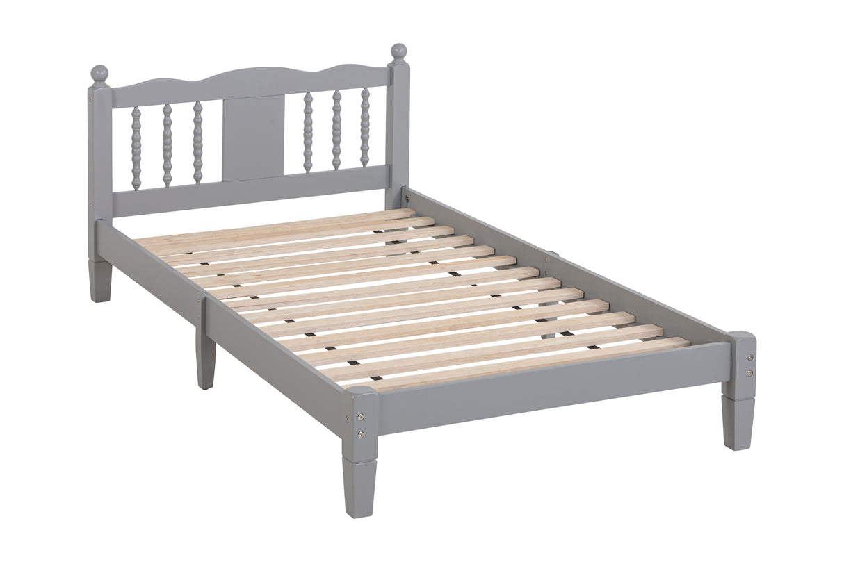 Twin Bed with Column-Decoration Headboard, with Bed Slats,Grey - V.I.P Digital Presence