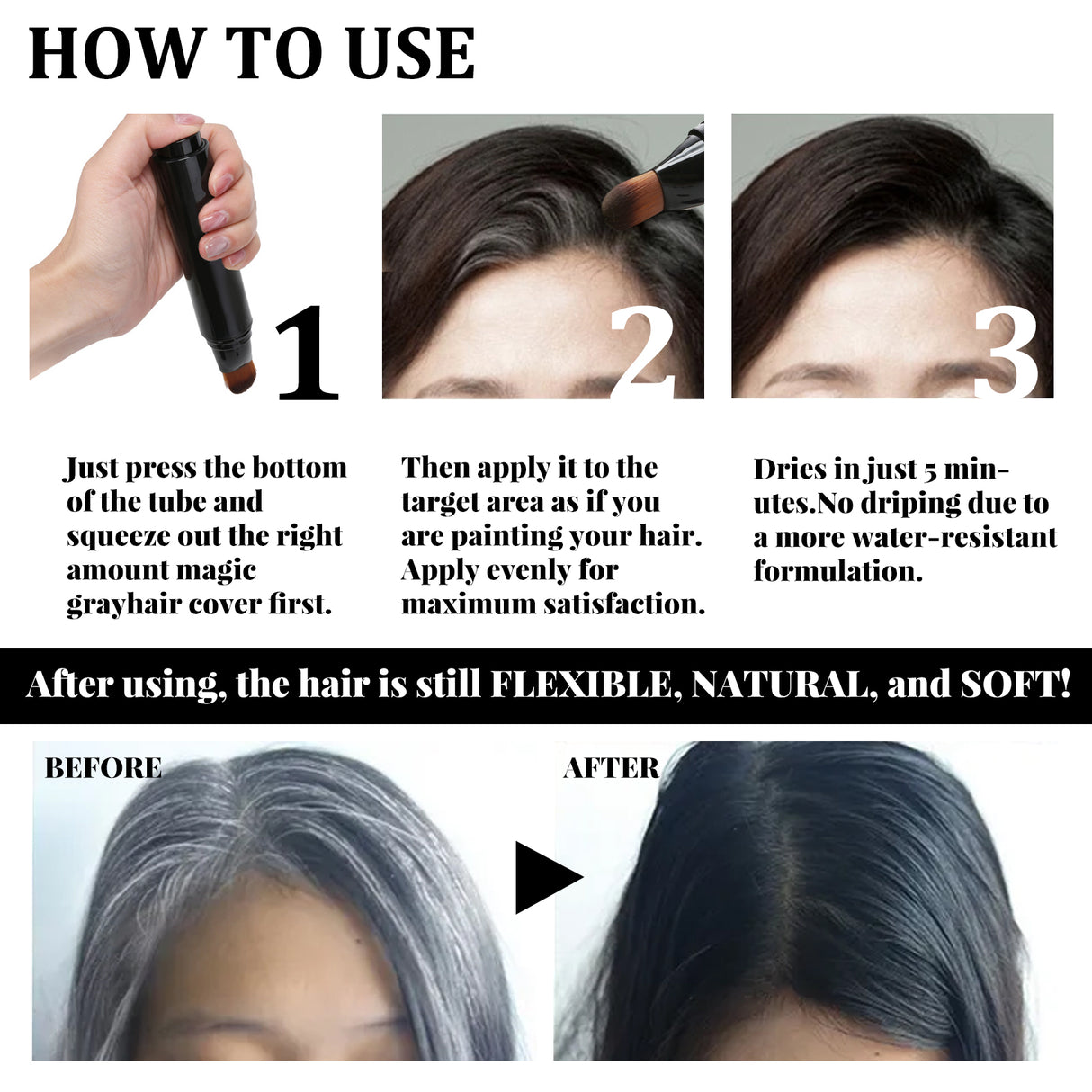 Disposable Plant Hair Stick, Hair Without Damage Repair Color Black Brown Quick White Hair Cover Stick - V.I.P Digital Presence