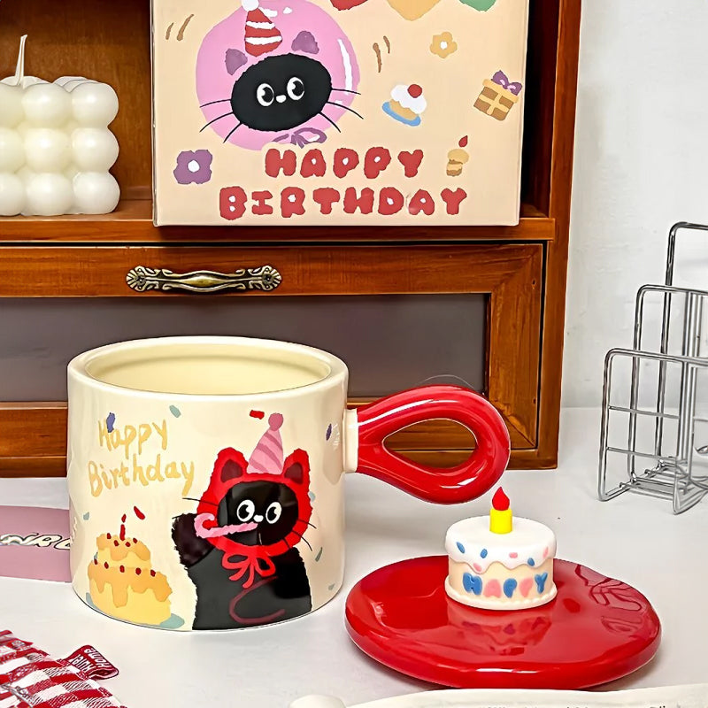 Adorable Cartoon Cat - themed Mug with Lid: A Charming Gift, Ideal for Office Coffee or Water - V.I.P Digital Presence