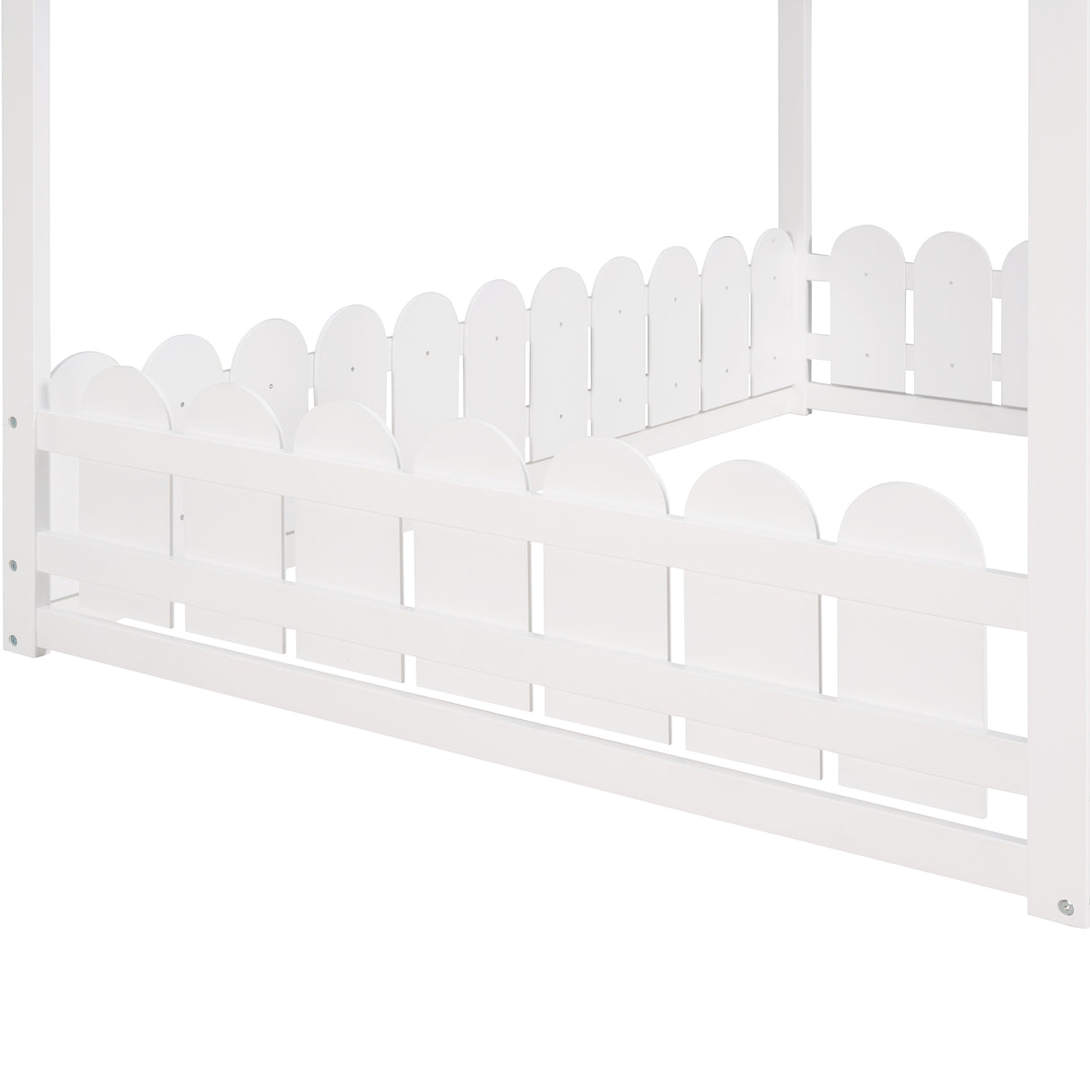 (Slats are not included) Full Size Wood Bed House Bed Frame with Fence for Kids Teens Girls Boys (White ) - V.I.P Digital Presence