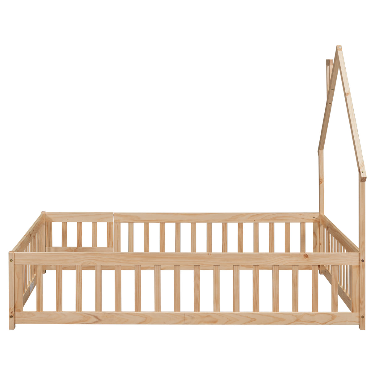 Full House-Shaped Headboard Floor Bed with Fence Natural - V.I.P Digital Presence