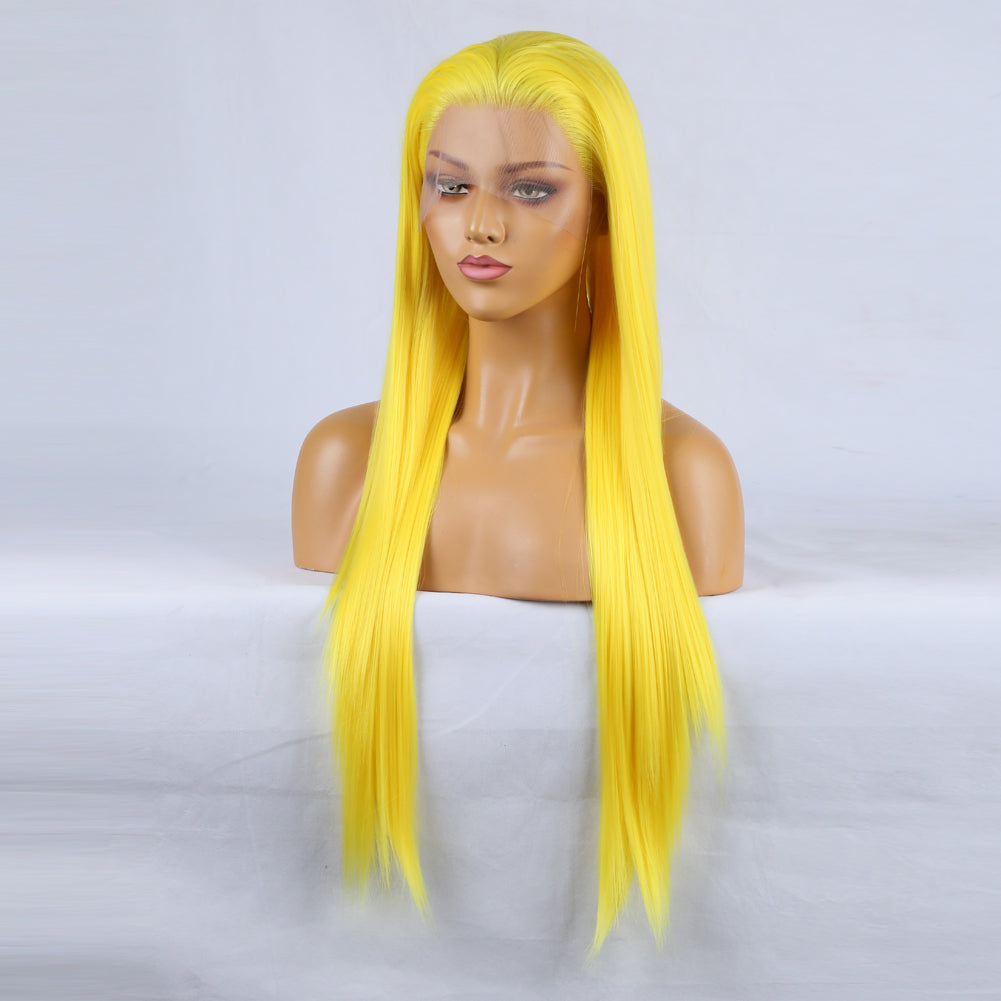 Hand Groove 13*2.5 Chemical Fiber Front Lace Yellow Long Bangs Wig Headgear Natural Hairline - V.I.P Digital Presence