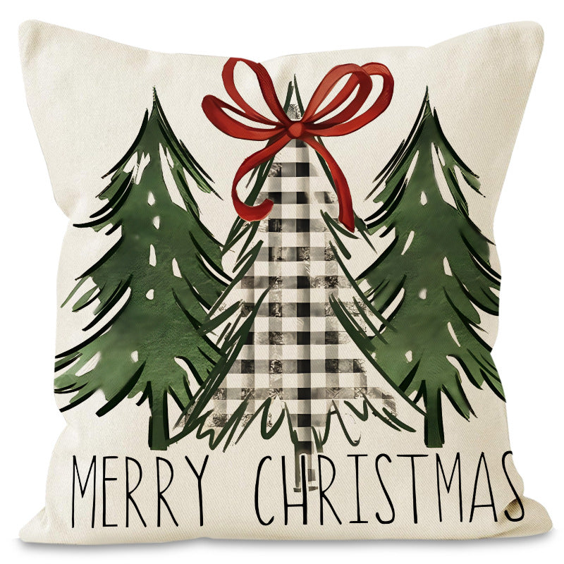 Green Christmas Pillow Cover Linen Printed Pillow Cover Holiday Living Room Bedroom Decoration Cushion Cover - V.I.P Digital Presence