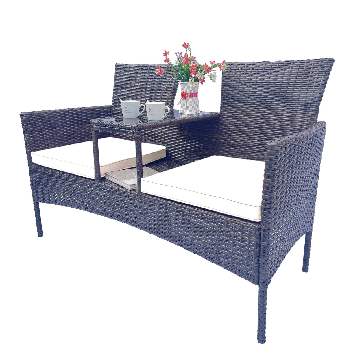 Wicker Patio Conversation Furniture Set Outdoor Furniture Set with Removable Cushions & Table - V.I.P Digital Presence