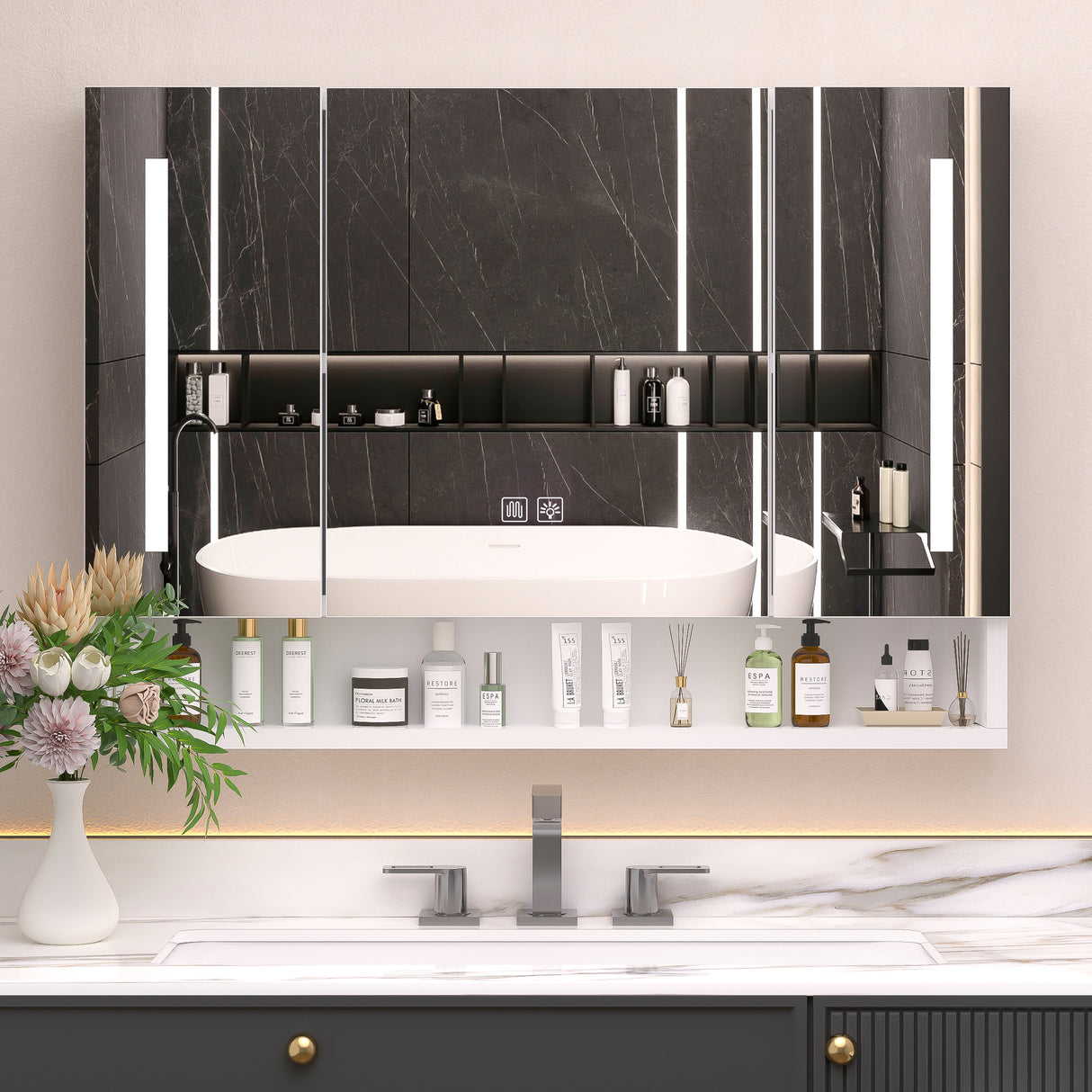 Modern 39x28 inch bathroom cabinets, medicine cabinets with mirrors and LED lights, and bathroom storage cabinets - V.I.P Digital Presence