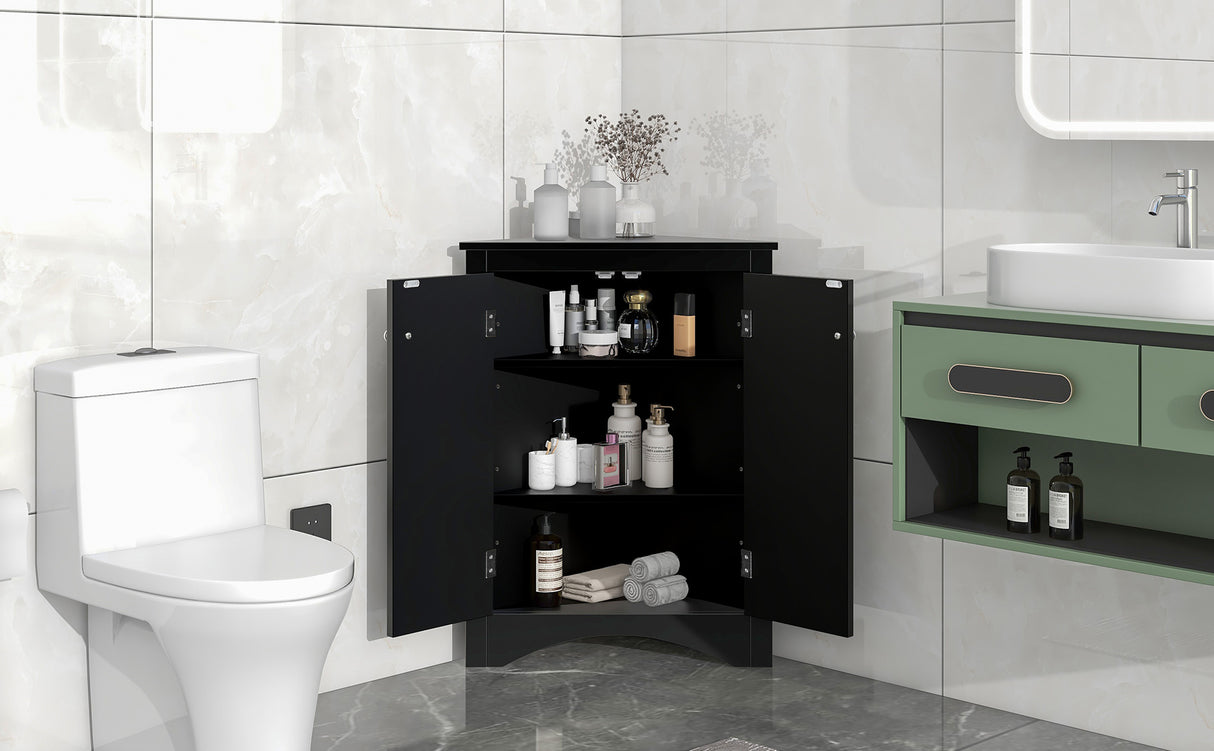 Black Triangle Bathroom Storage Cabinet with Adjustable Shelves, Freestanding Floor Cabinet for Home Kitchen - V.I.P Digital Presence
