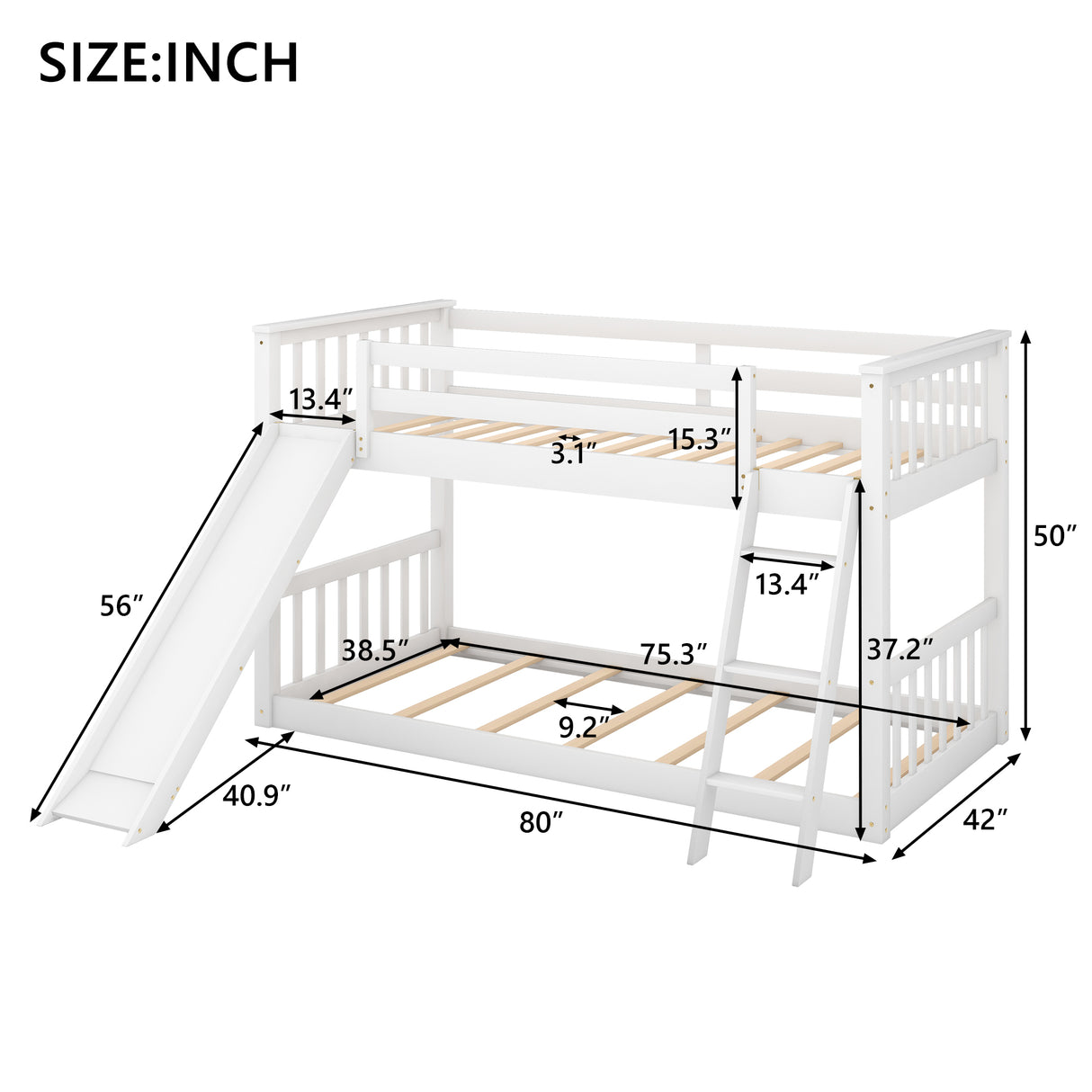 Twin over Twin Bunk Bed with Convertible Slide and Ladder White