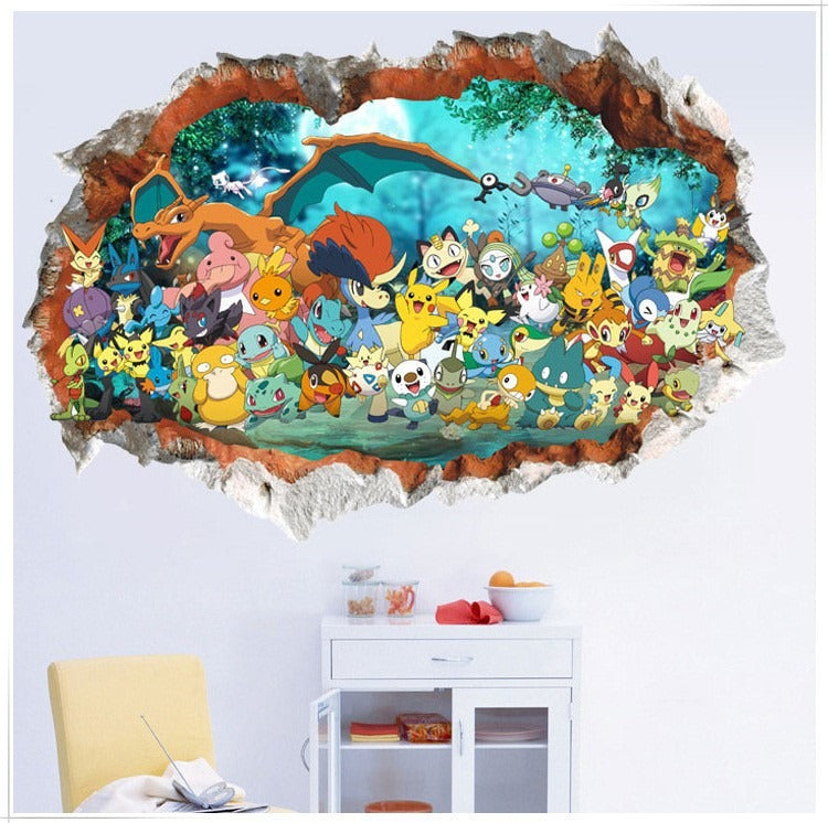 New 3D Pikachu Wall Sticker Pok é mon Wallpaper Self adhesive Cartoon Graffiti Anime Poster Children's Room PVC - V.I.P Digital Presence