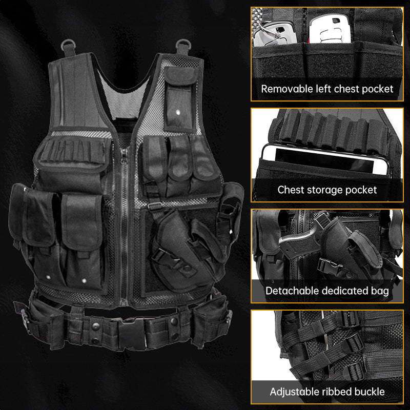Tactical Vest for Men, Airsoft Vest, Black Molle Vest and Cap Protective Equipment, Tactical Airsoft Gear - V.I.P Digital Presence