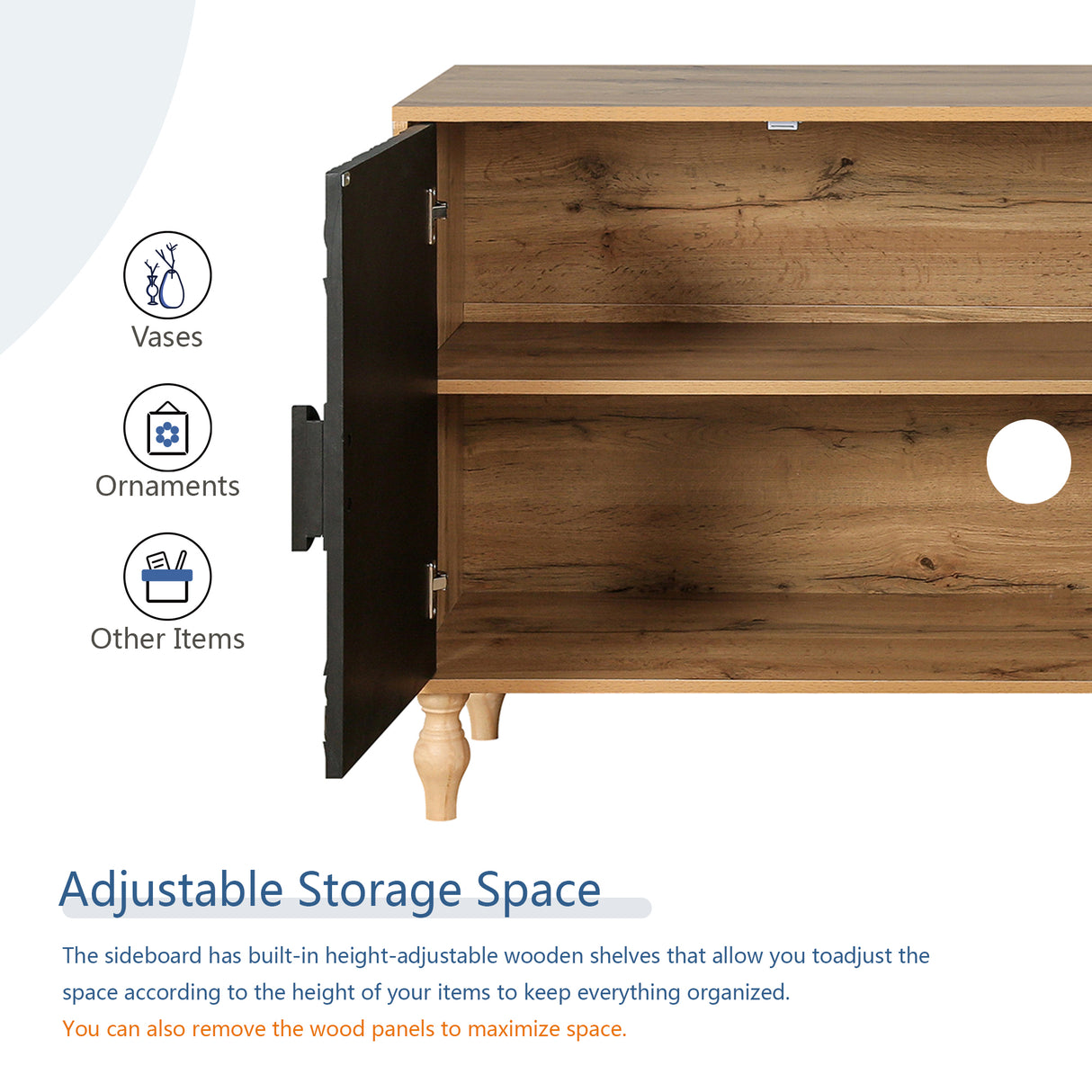 Black Carved Symmetrical Design Door And Wood Coloured Frame For TV Stand Table,Living Room ,Entryway - V.I.P Digital Presence