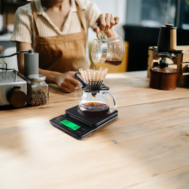 Digital kitchen coffee scale with timer, high - precision LCD, 5kg/0.1g - V.I.P Digital Presence
