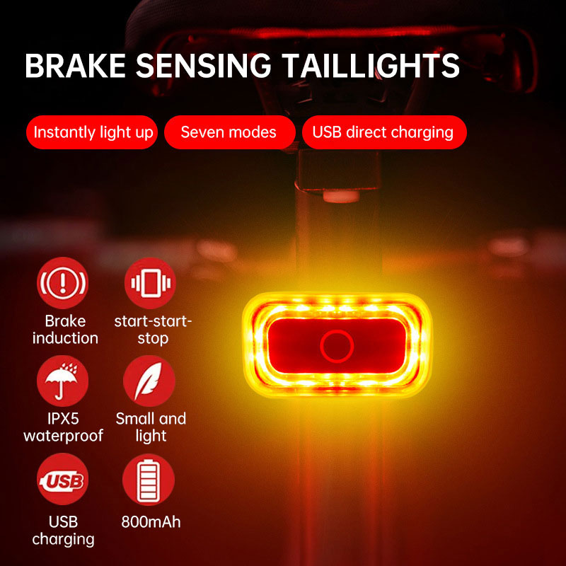 Intelligent induction brake bicycle taillight road mountain bike charging warning riding equipment square red taillight - V.I.P Digital Presence