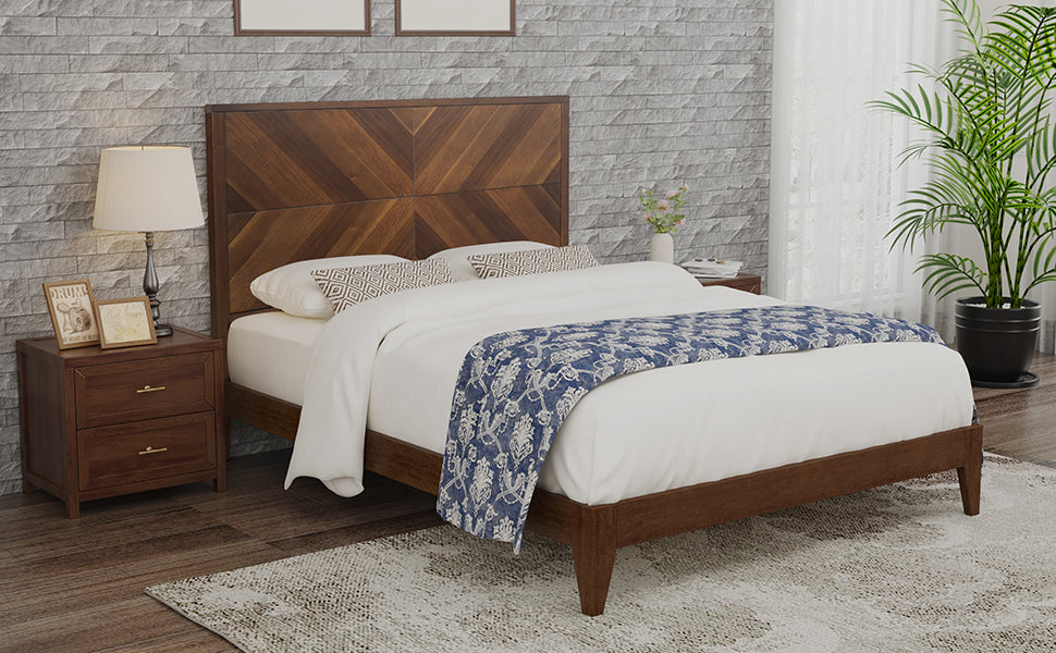 Mid-Century Modern Platform Bed Wood Slat Support with No Box Spring Needed,King Walnut - V.I.P Digital Presence