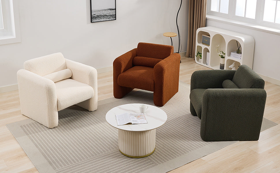 Modern style chair with sheepskin Sherpa fabric soft cushion, comfortable armchair, soft with backrest and pillow, seaweed green - V.I.P Digital Presence