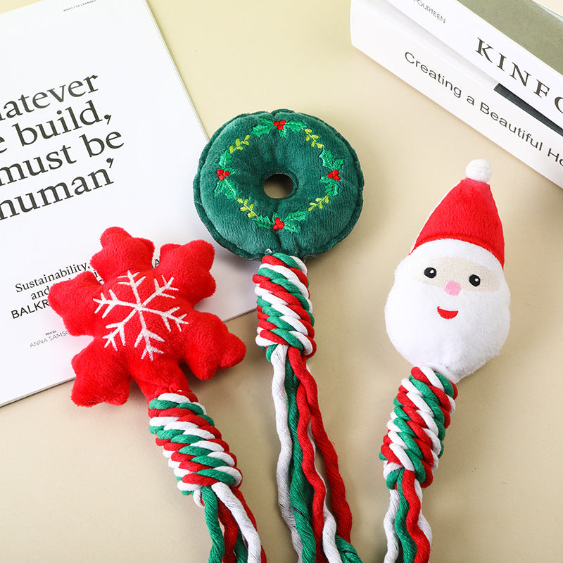 Christmas Cotton Rope Pet Plush Toy Teeth Grinding Durable Cartoon Self Hi Dog Toy Cat Supplies - V.I.P Digital Presence