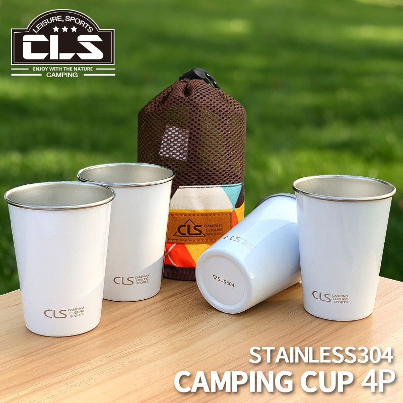 Juego de 4 tazas de acero inoxidable 304 para exteriores, ideal para acampar, picnic, barbacoa, cerveza, escalada, agua, té, leche y café.