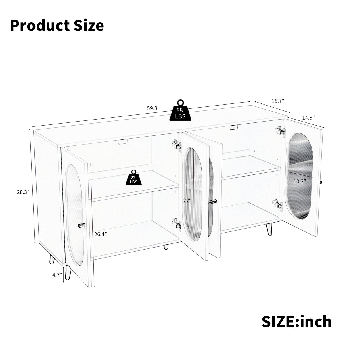 Modern Accent Sideboard Cabinet with Acrylic Doors, Freestanding Storage Cupboard Console Table for Kitchen Dining White - V.I.P Digital Presence