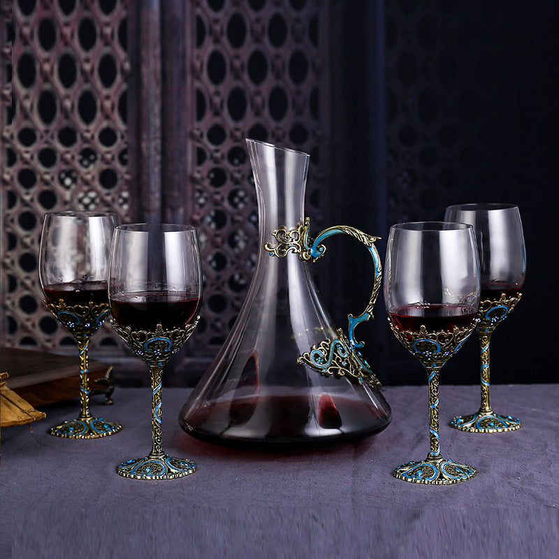 Enamel lead-free red wine cup crystal glass high footed cup decanter set - V.I.P Digital Presence