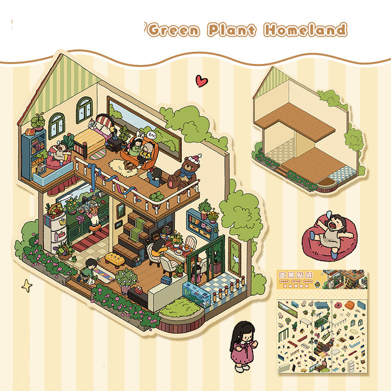 Landscape stickers large 3D stereoscopic scene collage miniature scene ledger stickers DIY stickers