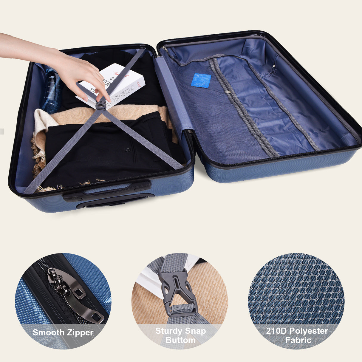 Luggage Suitcase 3 Piece Sets Hardside Carry-on luggage with Spinner Wheels 20"/24"/28" Dark Blue + ABS