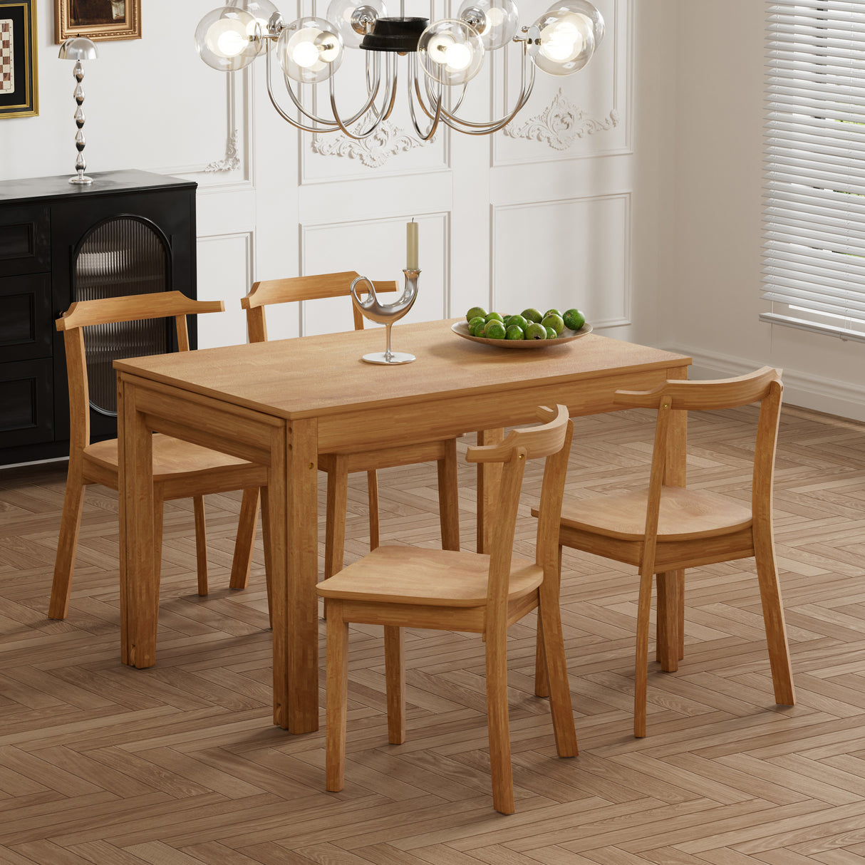 TOPMAX 65 "5-piece set with wheels, expandable dining table set, 17.7" pull-out side table and small dining chairs, natural