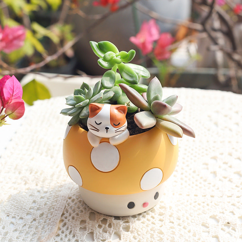 Horticultural Cartoon Creative Fun Mushroom Resin Flower Pot Container Desktop Landscape Potted Flower Utensils - V.I.P Digital Presence