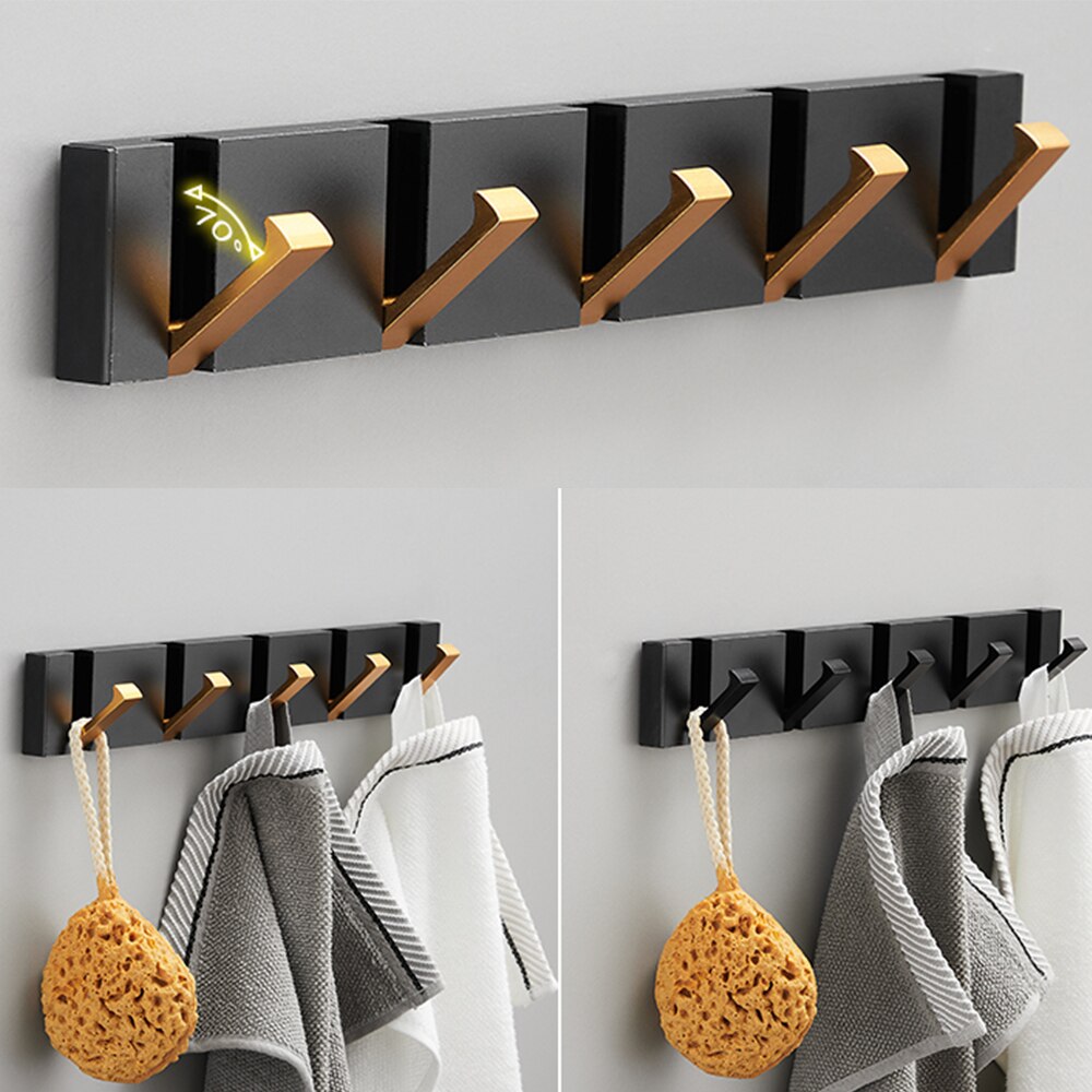 Folding Towel Hanger 2ways Installation Wall Hooks Coat Clothes Holder for Bathroom Kitchen Bedroom Hallway, Black Gold - V.I.P Digital Presence
