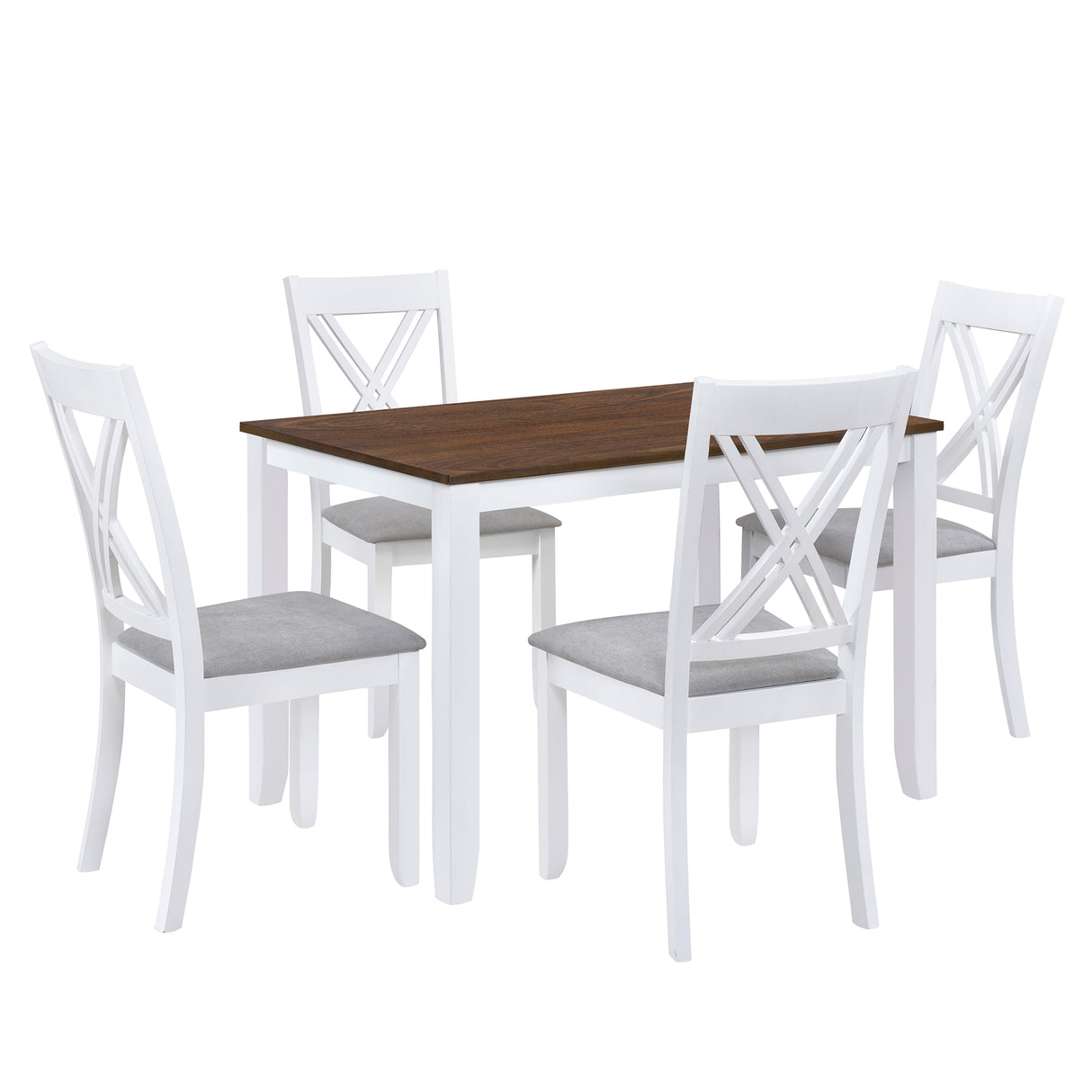 TOPMAX Rustic Minimalist Wood 5-Piece Dining Table Set with 4 X-Back Chairs for Small Places White
