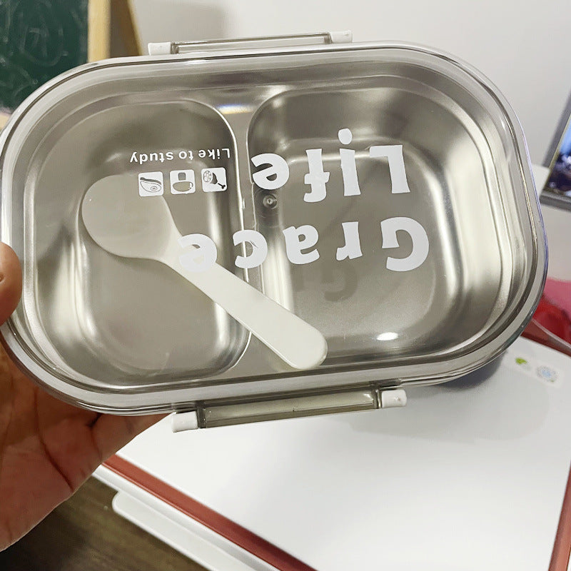 Korean style simple stainless steel two compartment lunch box with cutlery - V.I.P Digital Presence