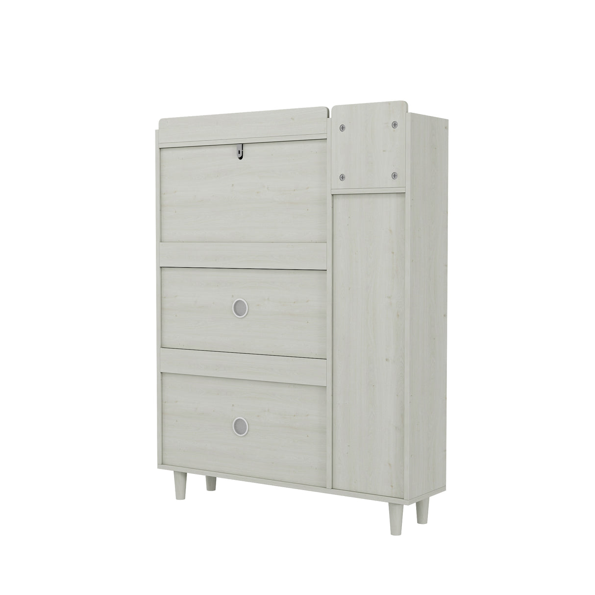 Natural Bohemian style shoe cabinet with 3 rattan flip drawers, 3 square shelves, and 1 storage drawer, white - V.I.P Digital Presence