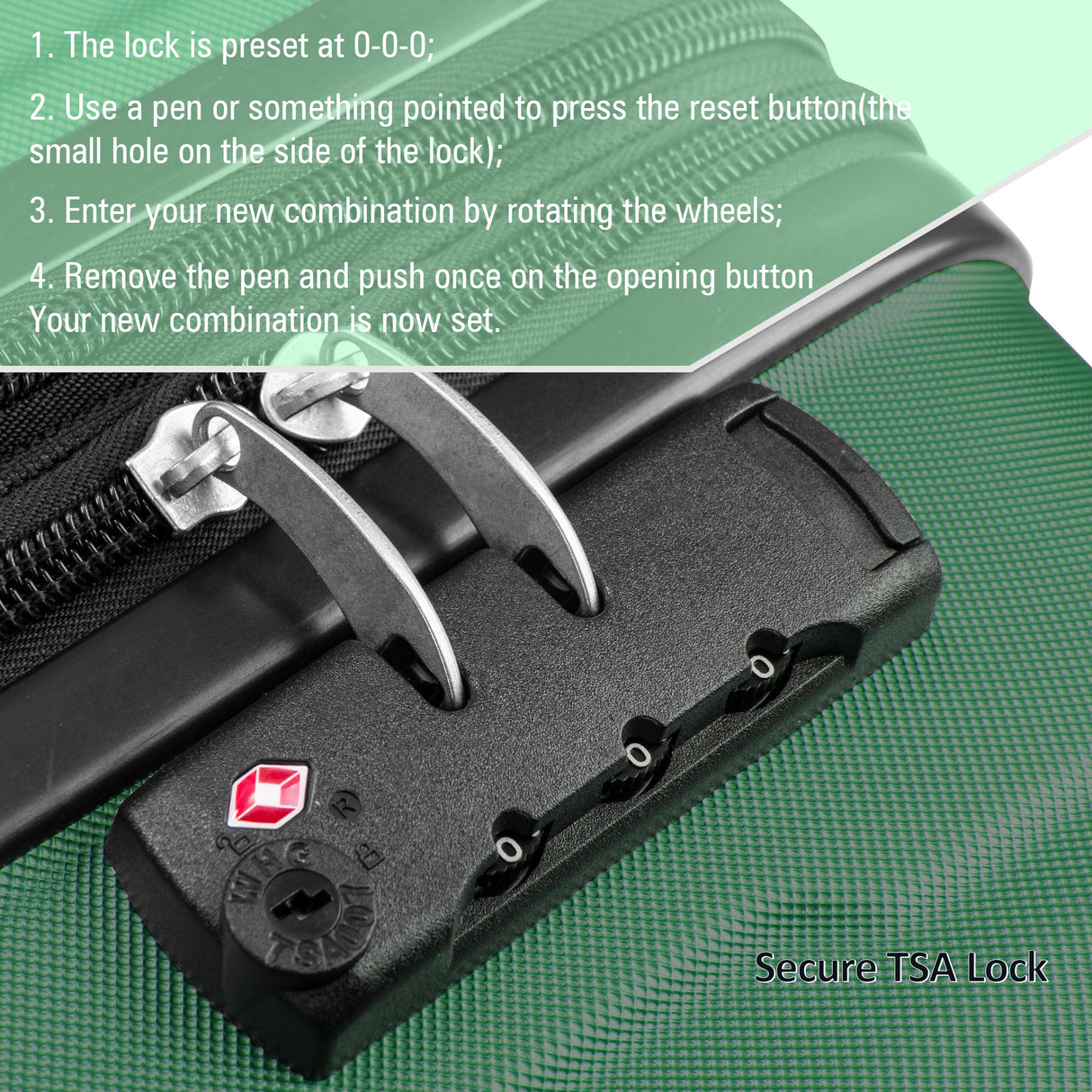 Expanable Spinner Wheel 2 Piece Luggage Set ABS Lightweight Suitcase with TSA Lock 20inch+24inch Green + Plastic