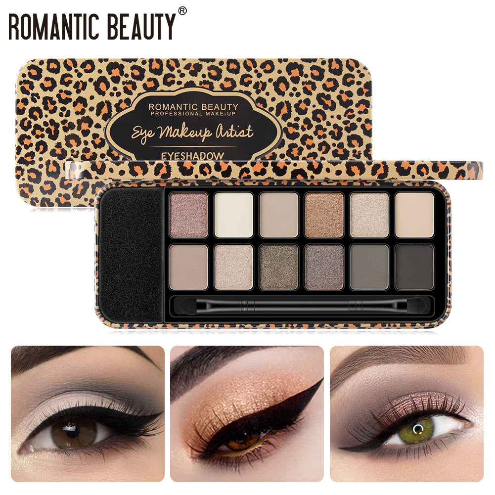 Romantic Beauty Multicolor Leopard Eye Shadow Plate Pearlescent Matte Glitter Powder Eye Shadow With Black Eye Shadow Brush - V.I.P Digital Presence