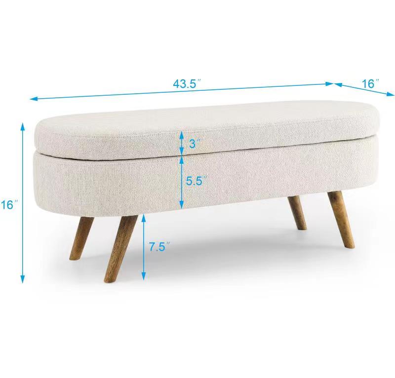 Ottoman Oval Storage Bench Rubber Wood Legs Beige(43.5"x16"x16")